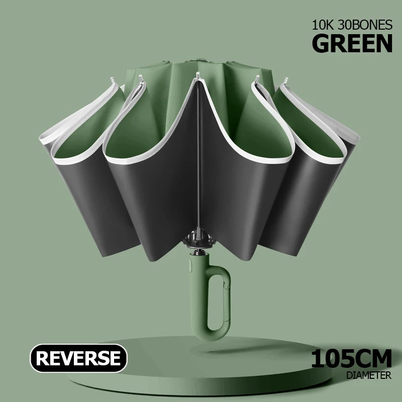 Large Umbrella for Rain Fully Automatic Folding Reverse Windproof Umbrella with Reflective Stripe UV Protection Luxury Men Women