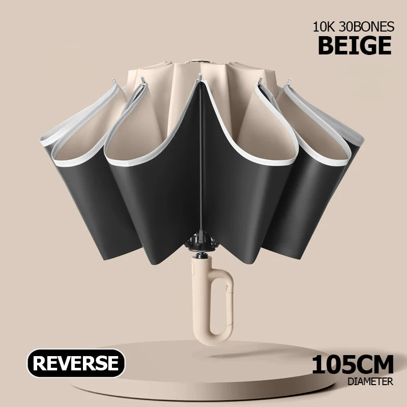 Large Umbrella for Rain Fully Automatic Folding Reverse Windproof Umbrella with Reflective Stripe UV Protection Luxury Men Women