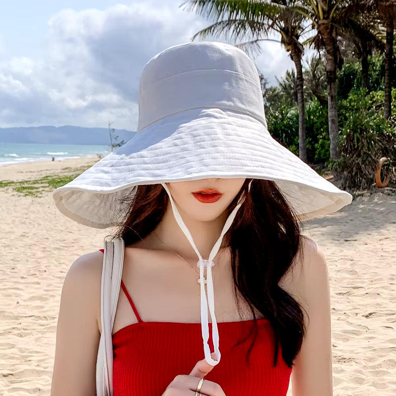 Japan and South Korea Big Brim Hat Women'S Spring and Summer Foldable Travel Sun Hat Sun Hat Solid Color Casual Fisherman Hat