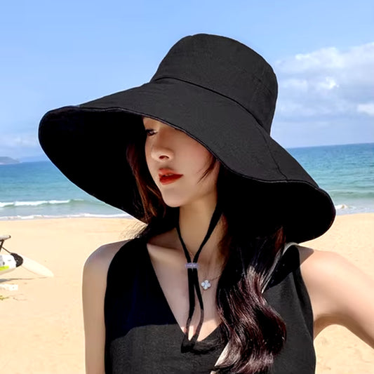 Japan and South Korea Big Brim Hat Women'S Spring and Summer Foldable Travel Sun Hat Sun Hat Solid Color Casual Fisherman Hat