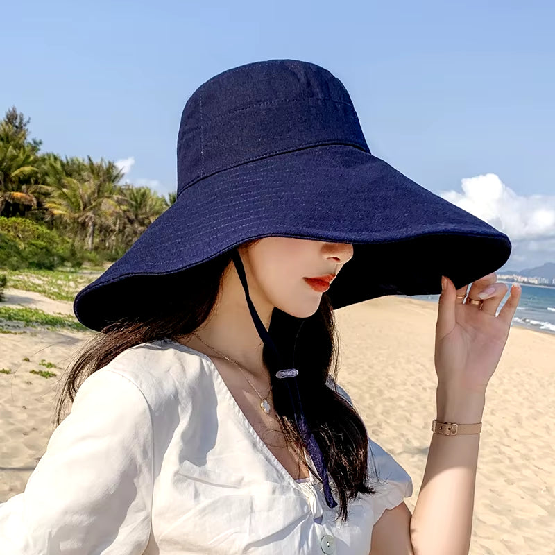 Japan and South Korea Big Brim Hat Women'S Spring and Summer Foldable Travel Sun Hat Sun Hat Solid Color Casual Fisherman Hat