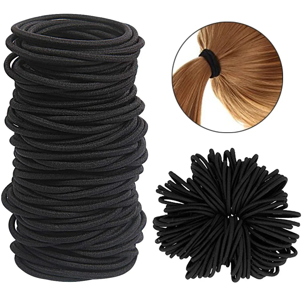 10/30/50Pcs 4MM Black Small Hair Ties Elastic Hair Ties Ring Ponytail Holders for DIY Women Man Thick Curly Headband Accessories