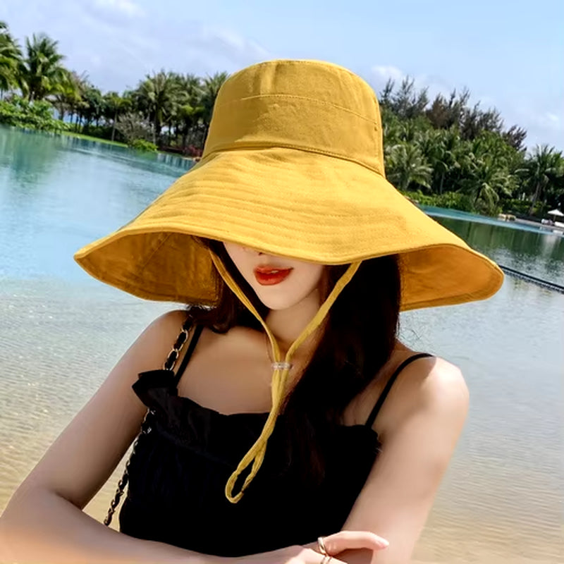 Japan and South Korea Big Brim Hat Women'S Spring and Summer Foldable Travel Sun Hat Sun Hat Solid Color Casual Fisherman Hat